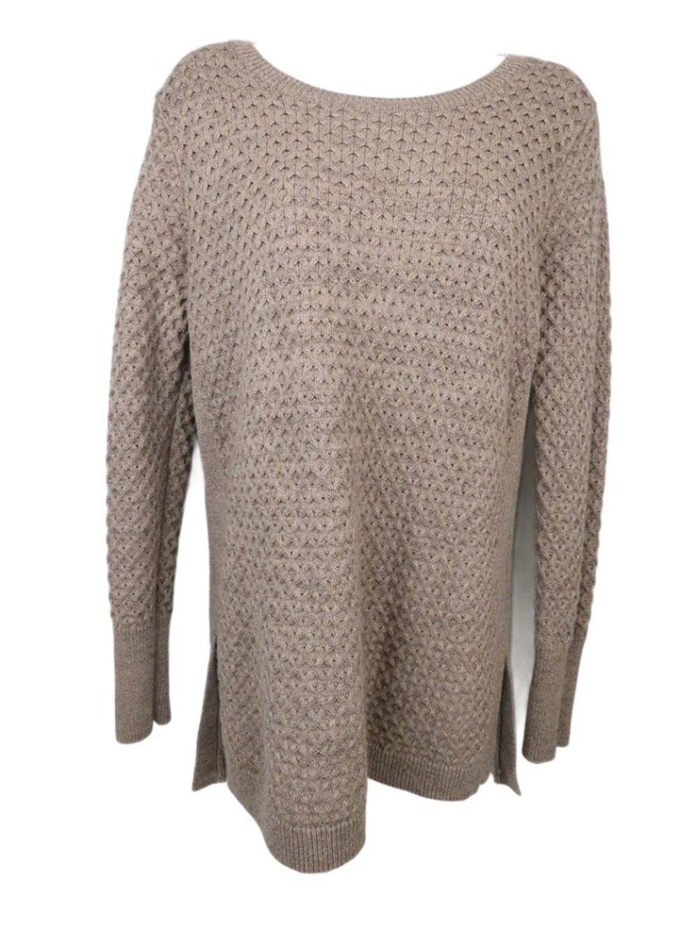 Athleta Sweater Womens Medium Tan Cable Knit Wool Blend Crew Neck